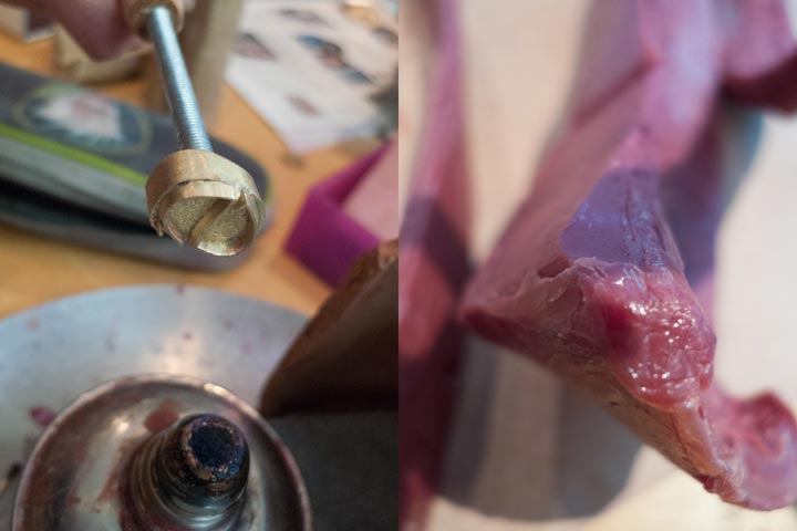 Chloe Desrousseaux, Atelier, matiere, Sculpture, Entendre MATIERE parler, transparence albatre, cire rouge, ecorce bouleau, sculpture ecorce